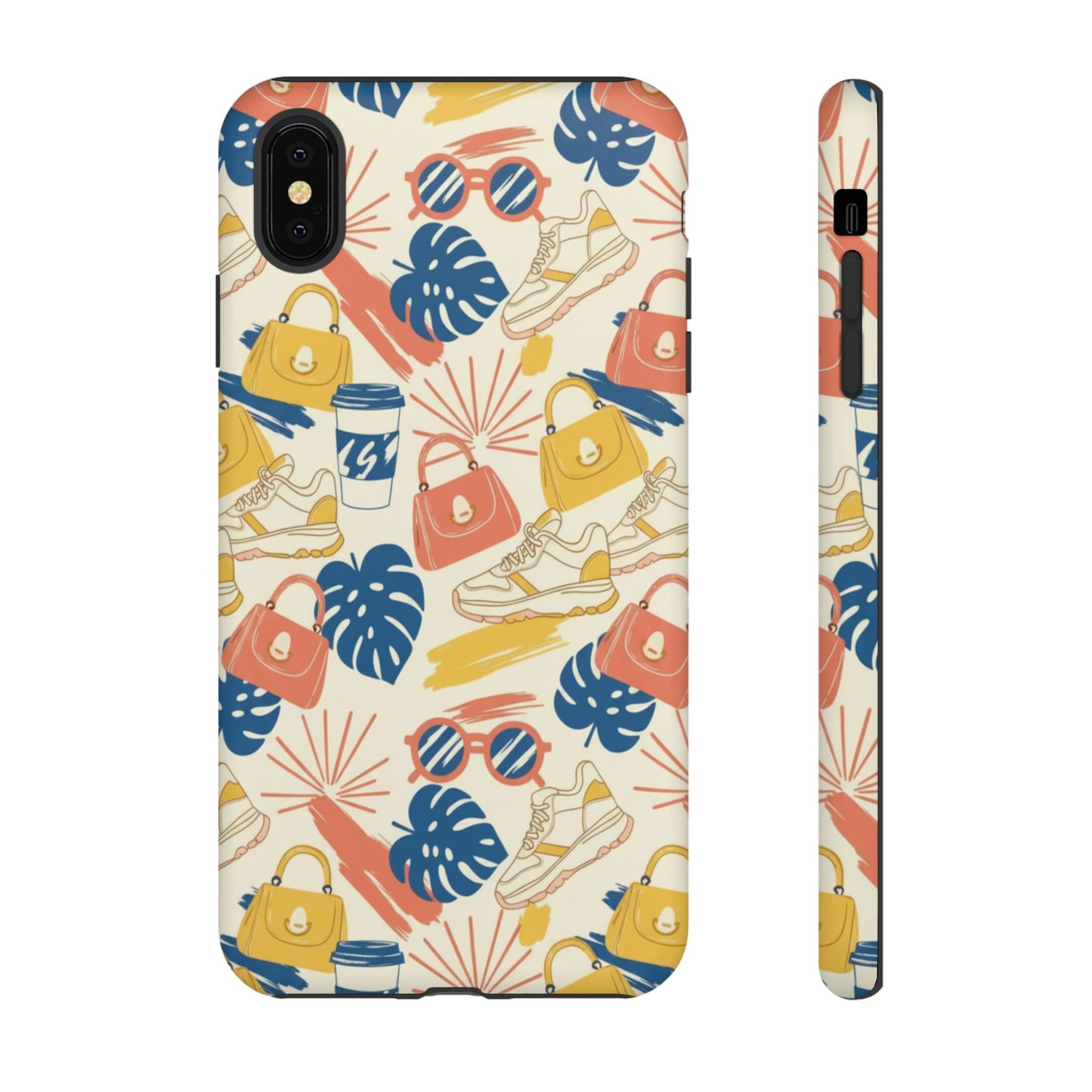 Tough Cases: Retro Summer Pattern Phone Case – Sunglasses, Sneakers & Tropical Leaves