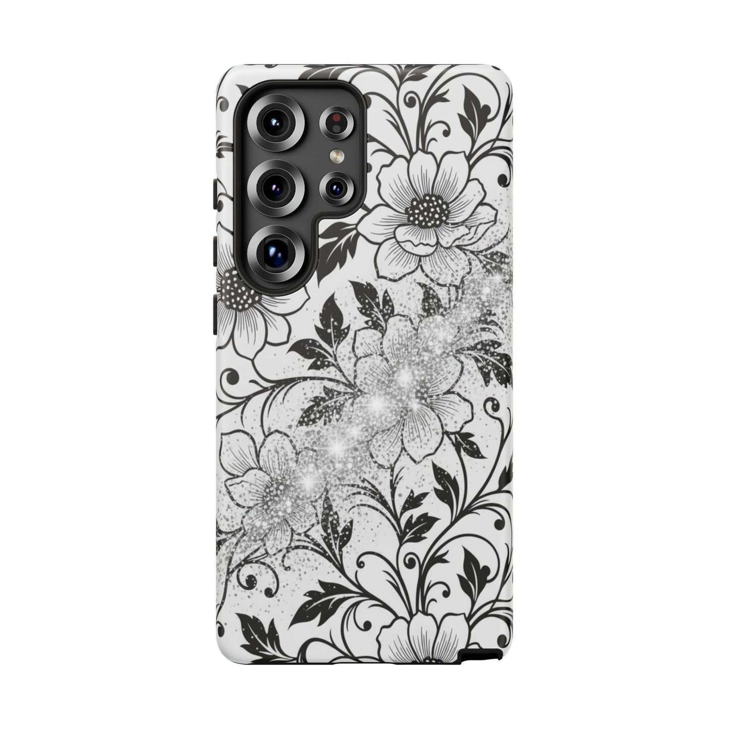 Floral Lace Phone Case — Black & White Vintage Flower Protective Case
