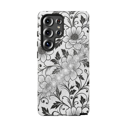 Floral Lace Phone Case — Black & White Vintage Flower Protective Case