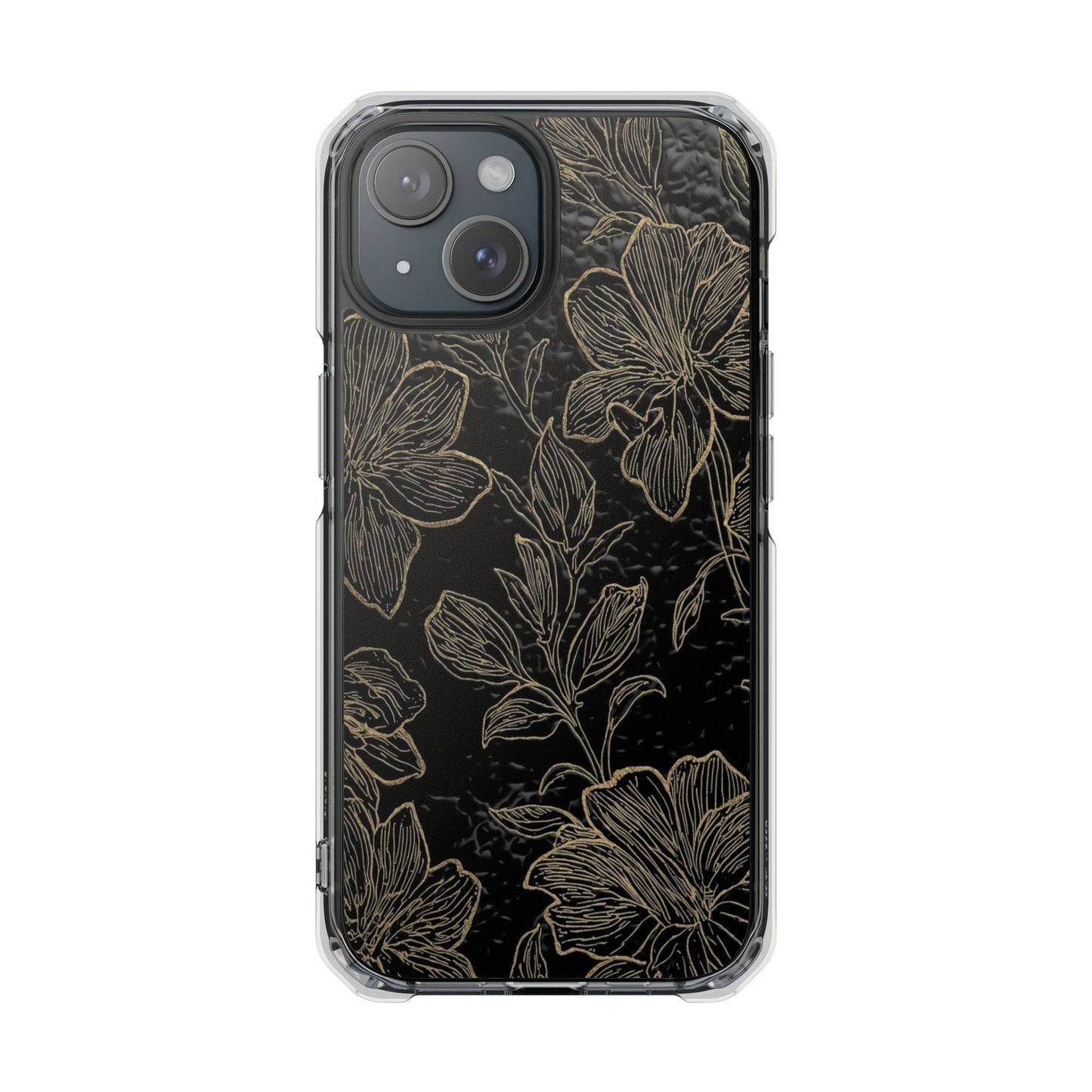 Floral Sketch Magnetic Clear Phone Case — Black & Gold Botanical Impact Case