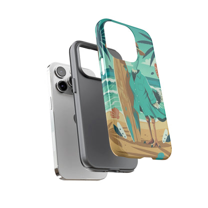 Phone Case — Retro Dressed Seagull Surfing Beach Illustration