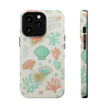 Sea Shells Magnetic Impact Phone Case — Pastel Coral & Teal Beach Design