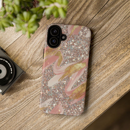 Glitter Blush Marble Phone Case — Pink Gold Swirl Tough Case