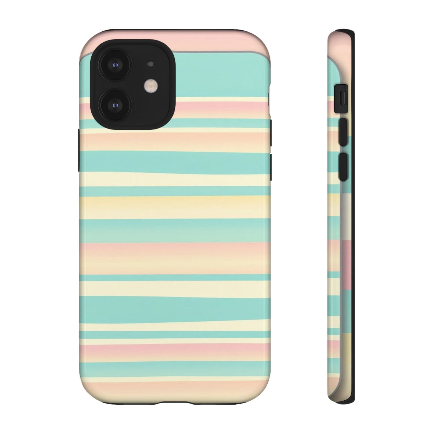 Pastel Striped Tough Phone Case — Mint, Peach & Cream Protective Cover