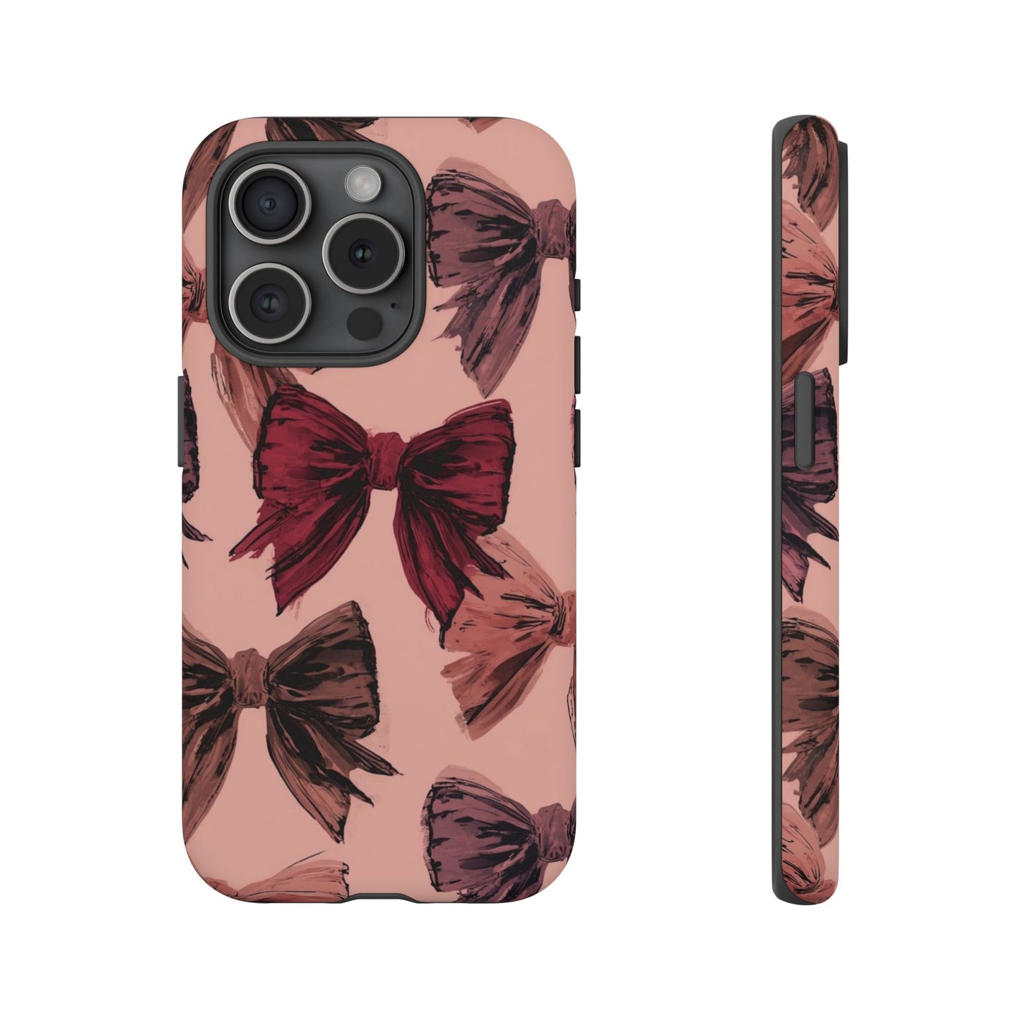 Bow Pattern Tough Phone Case — Pink Watercolor Bows Protective iPhone Cover
