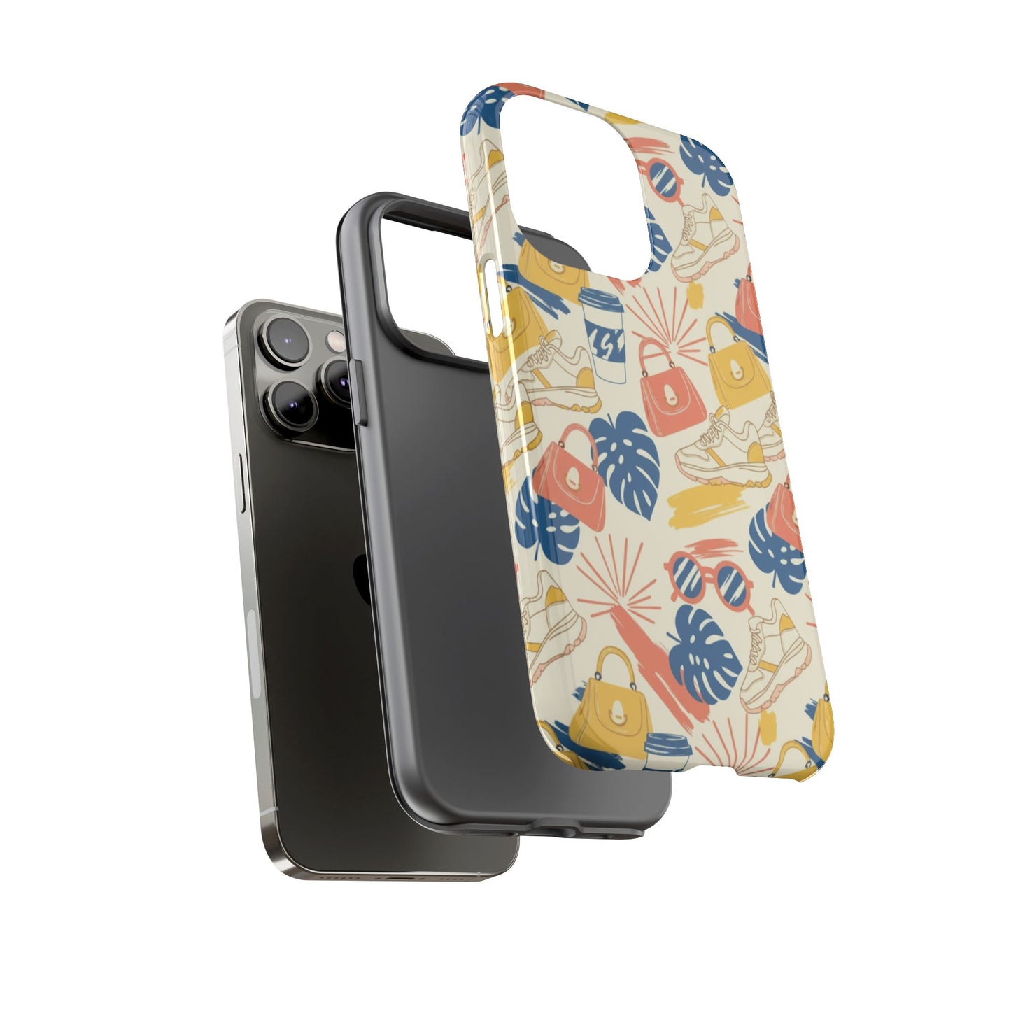 Tough Cases: Retro Summer Pattern Phone Case – Sunglasses, Sneakers & Tropical Leaves