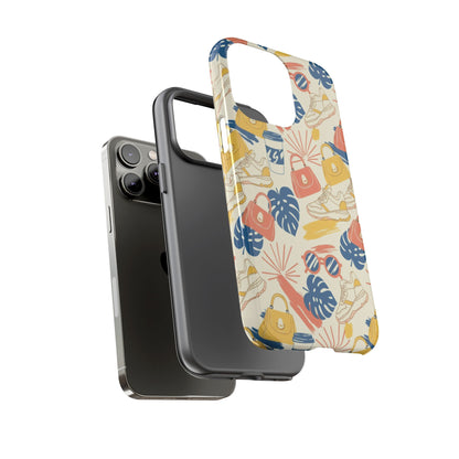 Tough Cases: Retro Summer Pattern Phone Case – Sunglasses, Sneakers & Tropical Leaves