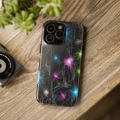 Neon Floral Tough Phone Case — Glow Flower Protective iPhone Cover