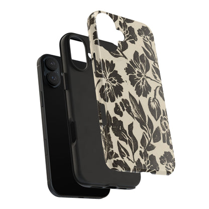 Floral Noir Tough Phone Case — Black Vintage Flower Protective Cover