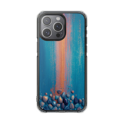 Clear Magnetic Phone Case — Abstract Blue Sunset Pebble Design