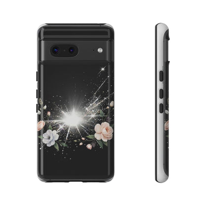 Floral Burst Phone Case — Protective Black Sparkle Design