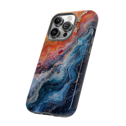 Marbled Galaxy Tough Phone Case — Abstract Blue & Coral Protective Cover