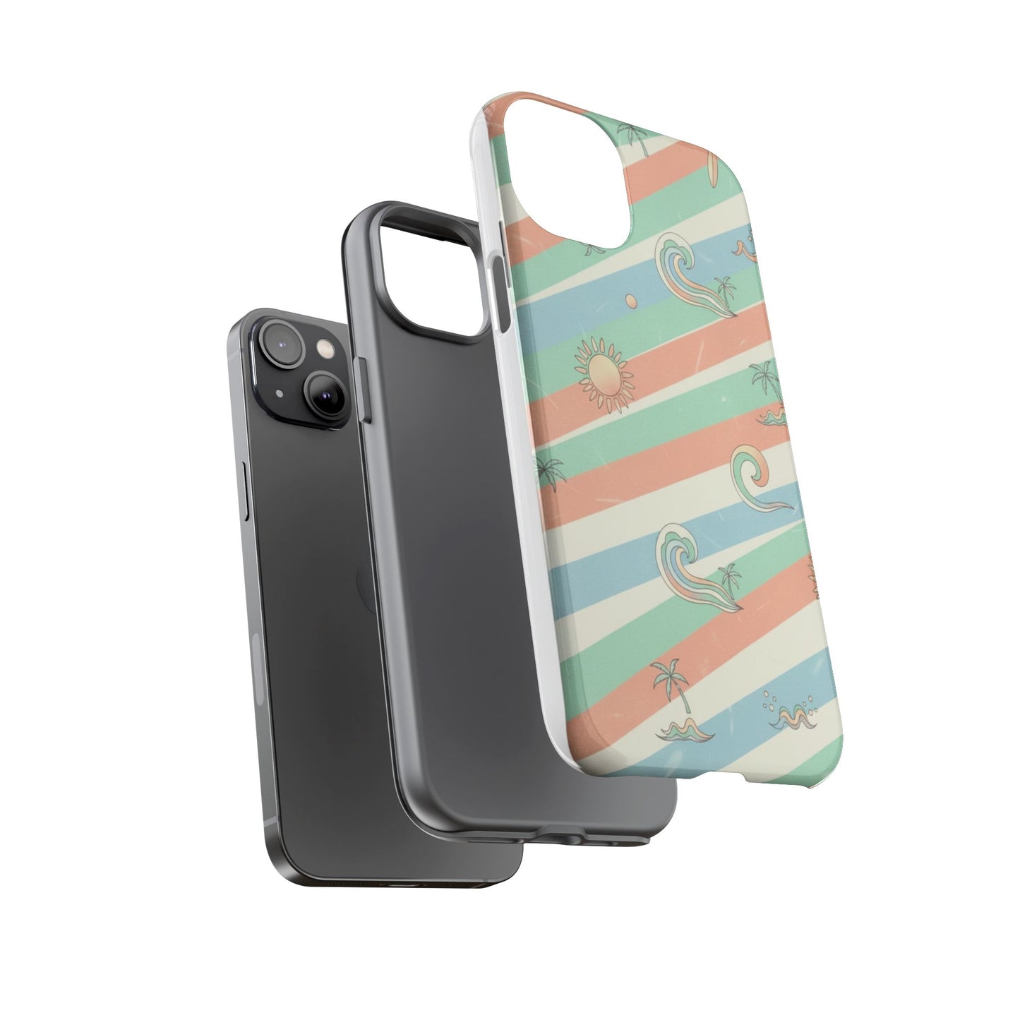 Surf Stripe Tough Phone Case — Retro Beach Waves Pattern