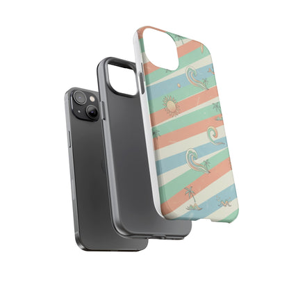 Surf Stripe Tough Phone Case — Retro Beach Waves Pattern