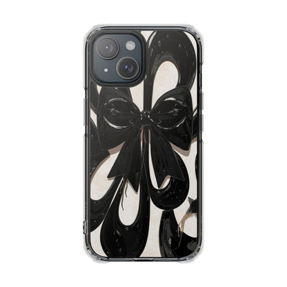 Clear Magnetic Phone Case — Black Abstract Bow Design