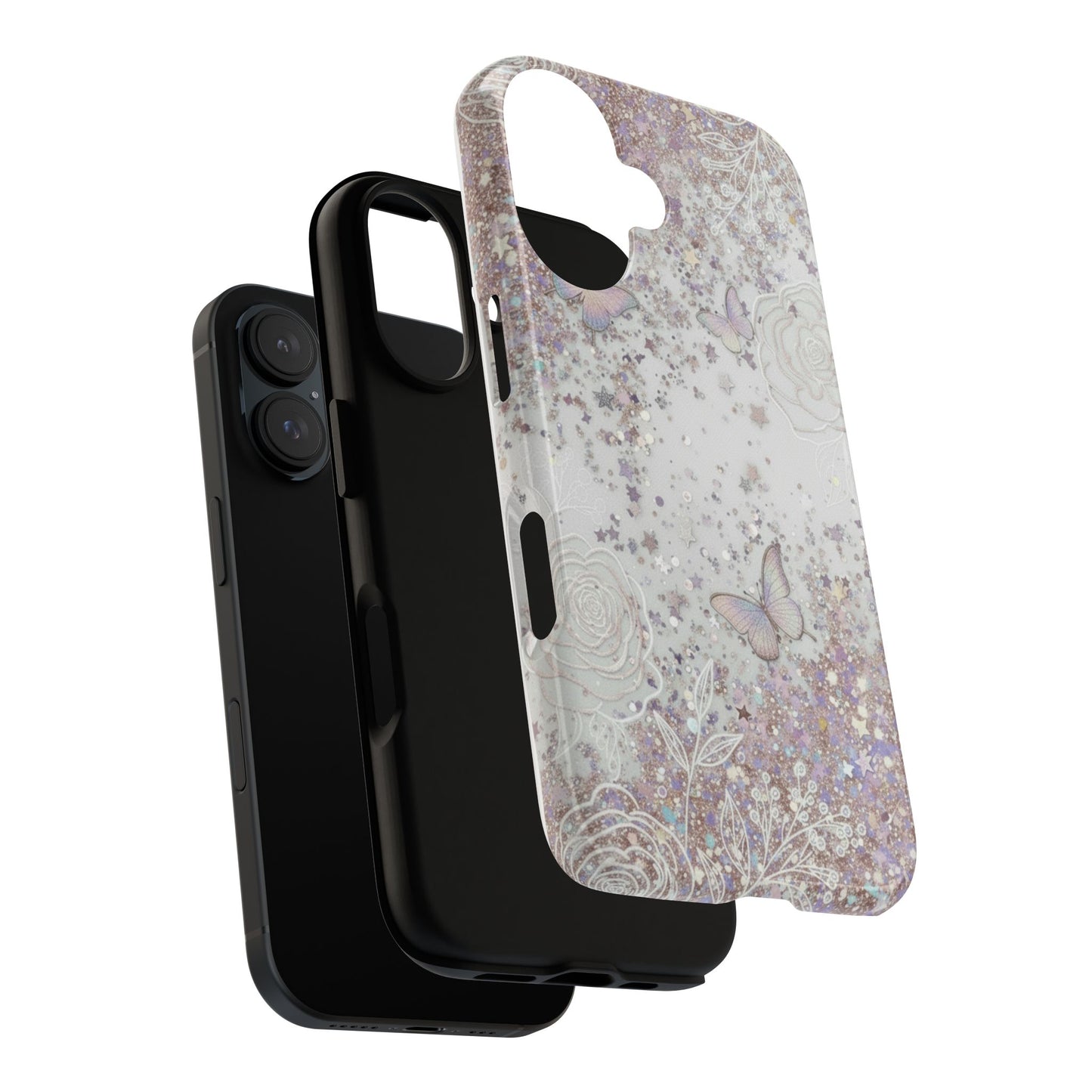 Butterfly Glitter Tough Phone Case — Floral Sparkle Protective Case
