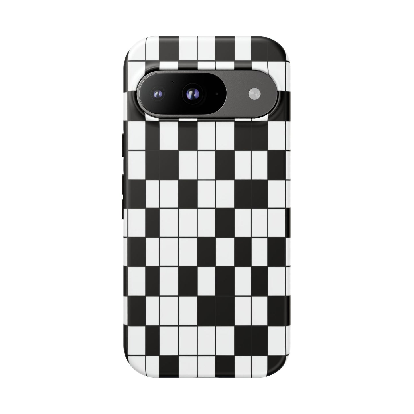 Crossword Grid Phone Case — Black & White Puzzle Pattern Tough Phone Cover