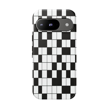 Crossword Grid Phone Case — Black & White Puzzle Pattern Tough Phone Cover