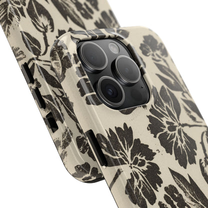 Floral Noir Tough Phone Case — Black Vintage Flower Protective Cover