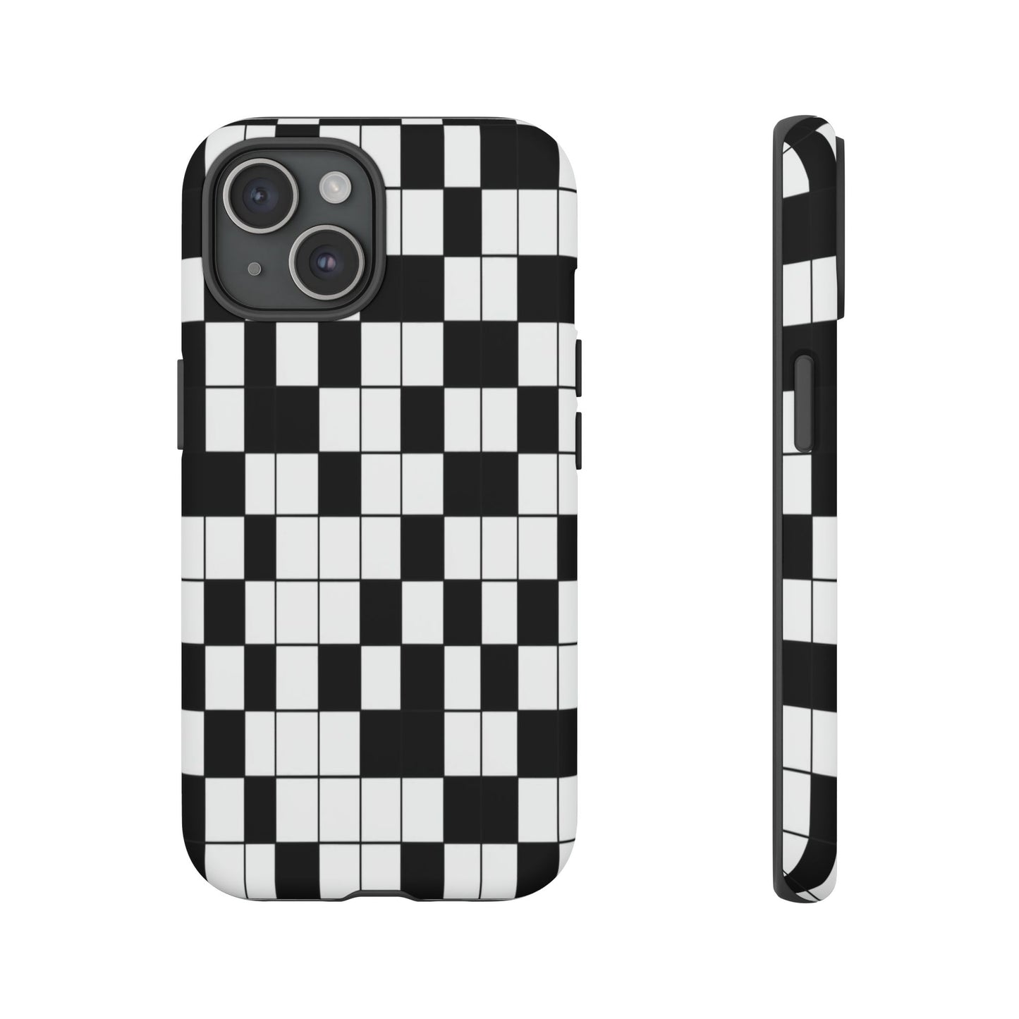 Crossword Grid Phone Case — Black & White Puzzle Pattern Tough Phone Cover