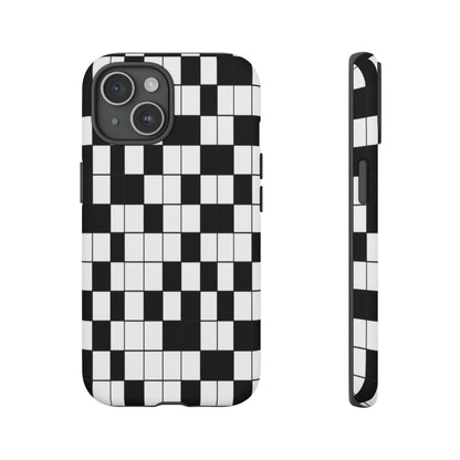 Crossword Grid Phone Case — Black & White Puzzle Pattern Tough Phone Cover