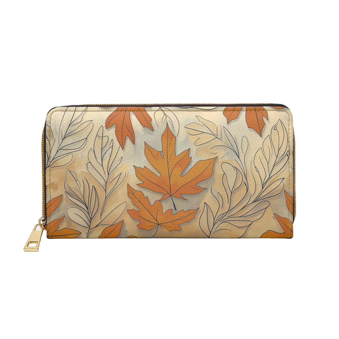 Women's Caramel Leaf Wallet – Vegan Autumn Zippered Wallet