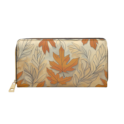 Women's Caramel Leaf Wallet – Vegan Autumn Zippered Wallet