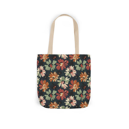 Floral Canvas Tote Bag — Vintage Autumn Daisy Print