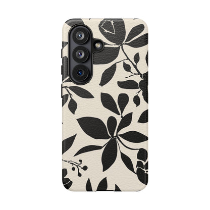 Black Floral Pattern Phone Case — Monochrome Botanical Tough Case