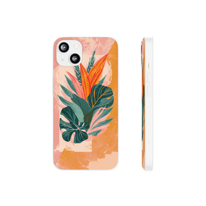 Tropical Botanical Phone Case — Pink & Orange Floral Flexi Case