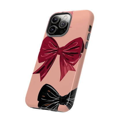 Bow Pattern Tough Phone Case — Pink, Red & Black Decorative Bows