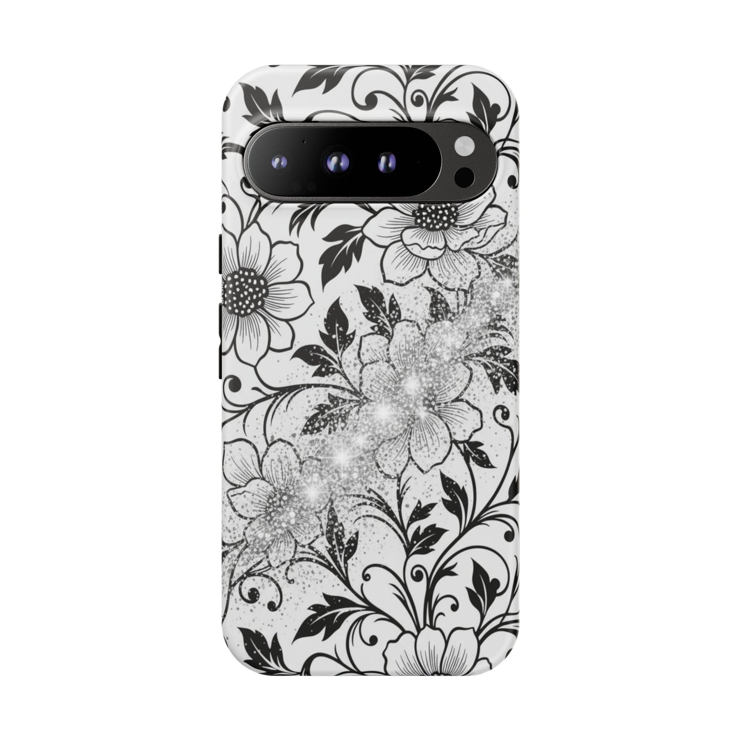 Floral Lace Phone Case — Black & White Vintage Flower Protective Case