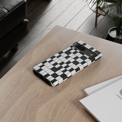 Crossword Grid Phone Case — Black & White Puzzle Pattern Tough Phone Cover