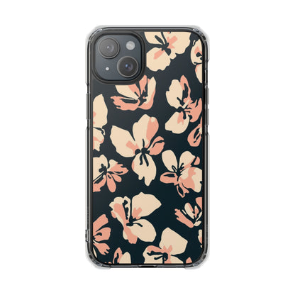 Clear Magnetic Phone Case — Peach Floral Impact Protection