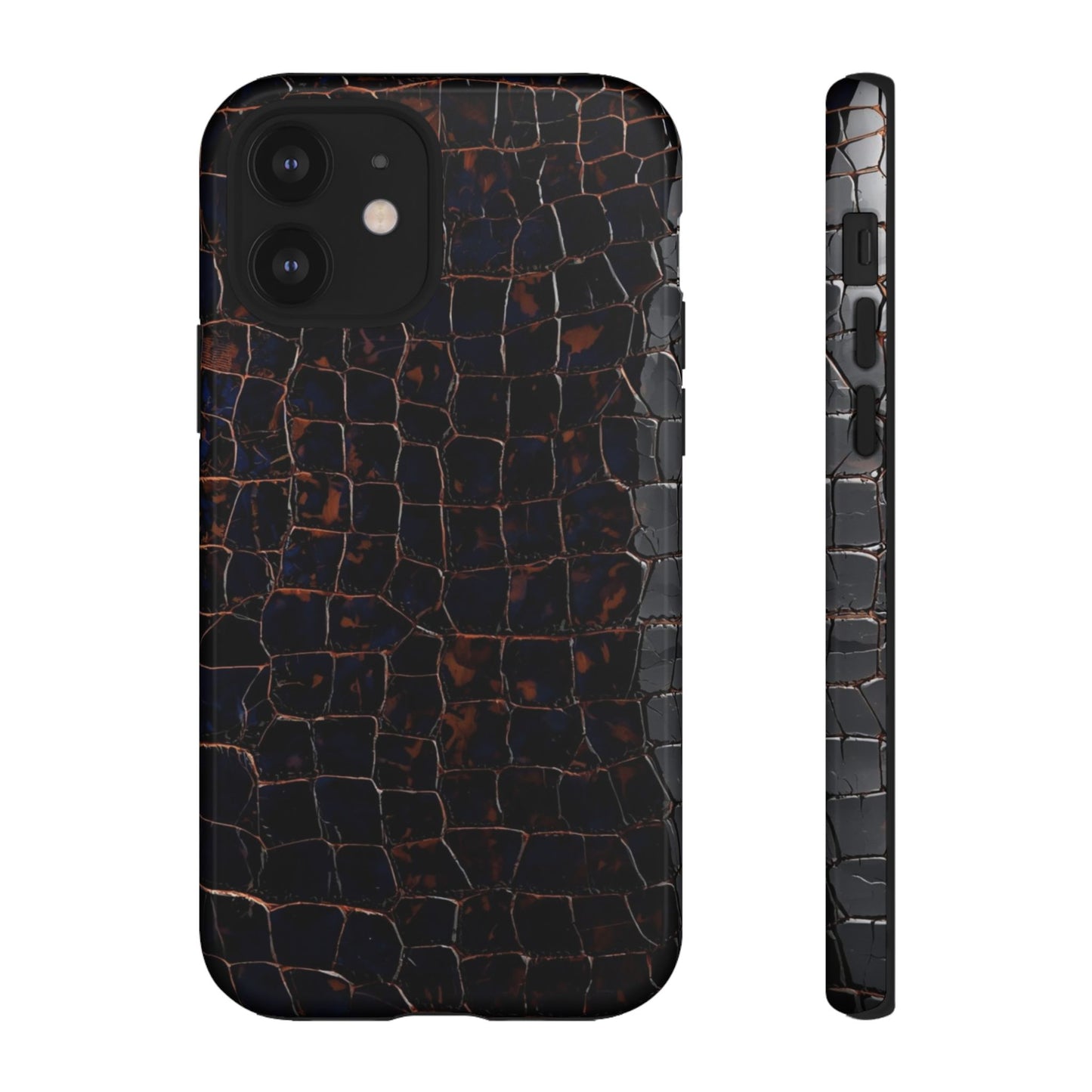 Croc-Embossed Tough Phone Case — Shockproof Black Alligator Texture