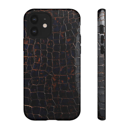 Croc-Embossed Tough Phone Case — Shockproof Black Alligator Texture