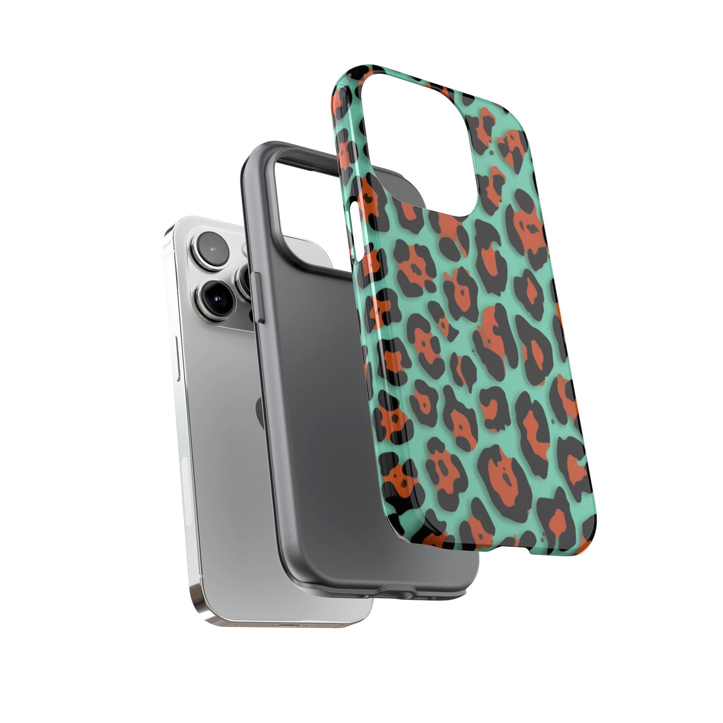 Teal & Rust Leopard Phone Case — Tough Protective Animal Print