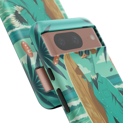 Phone Case — Retro Dressed Seagull Surfing Beach Illustration