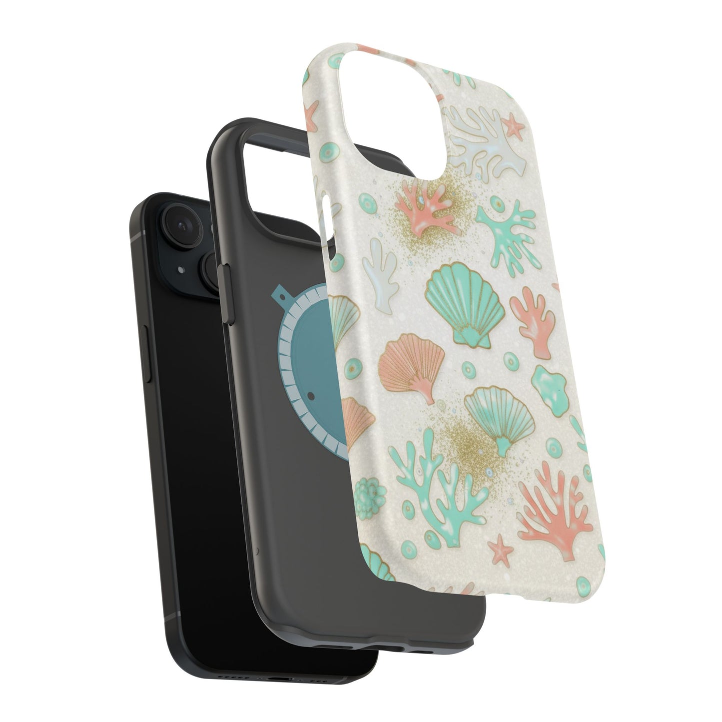 Sea Shells Magnetic Impact Phone Case — Pastel Coral & Teal Beach Design