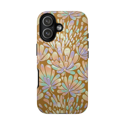 Floral Burst Tough Phone Case – Gold Pastel Botanical Protection