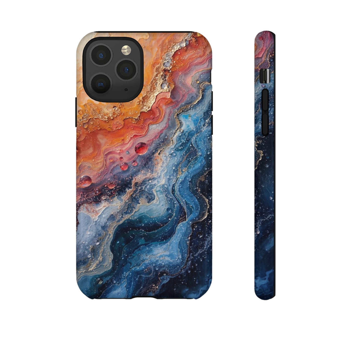 Marbled Galaxy Tough Phone Case — Abstract Blue & Coral Protective Cover