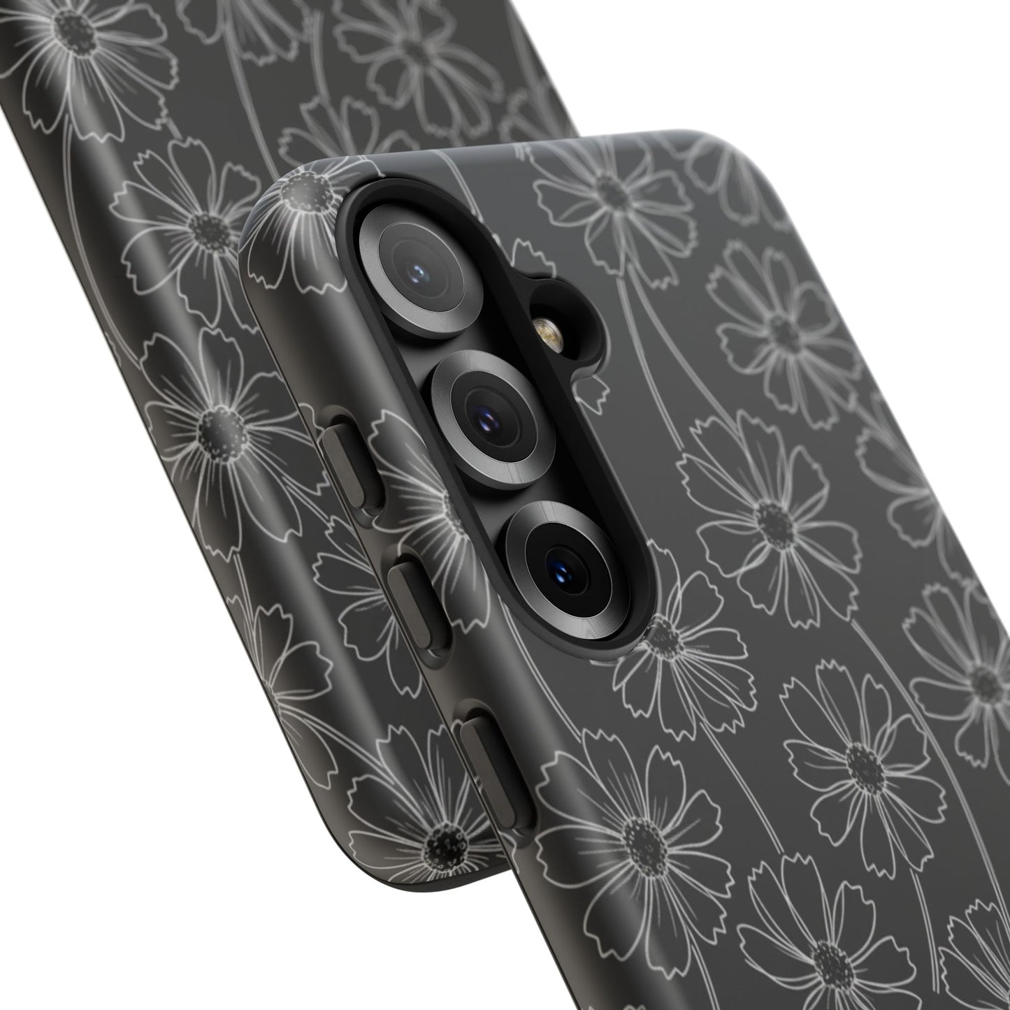 Floral Doodle Tough Phone Case — Black & Gray Daisy Pattern