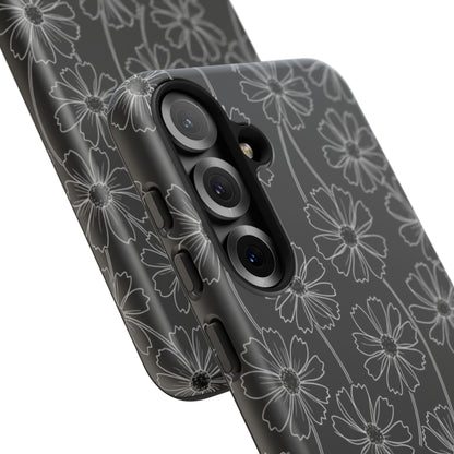 Floral Doodle Tough Phone Case — Black & Gray Daisy Pattern