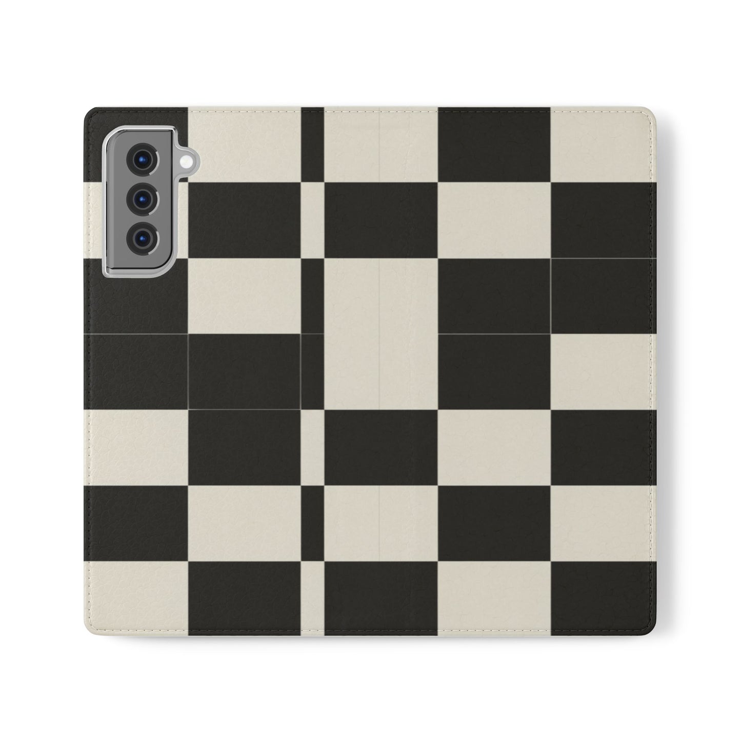 Checkered Flip Phone Case – Black & Cream Retro Grid Wallet Case