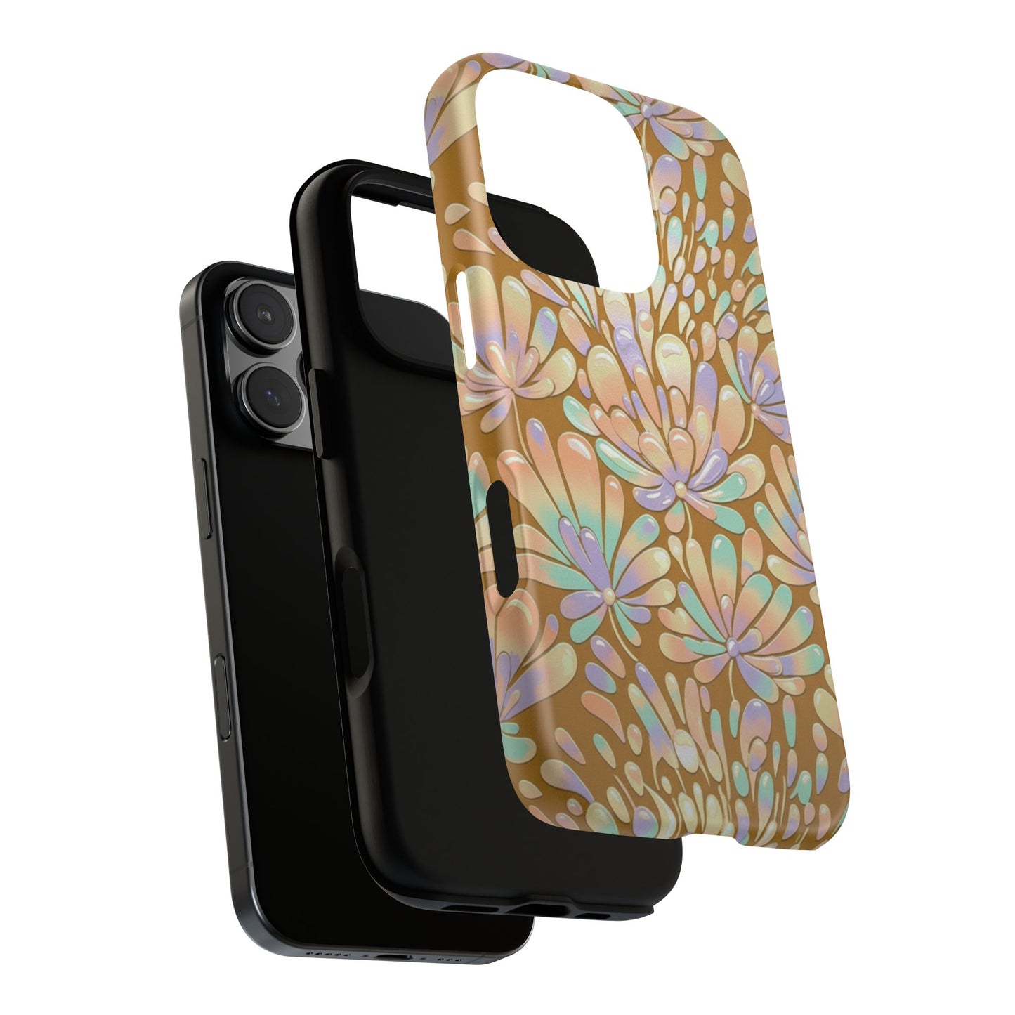 Floral Burst Tough Phone Case – Gold Pastel Botanical Protection