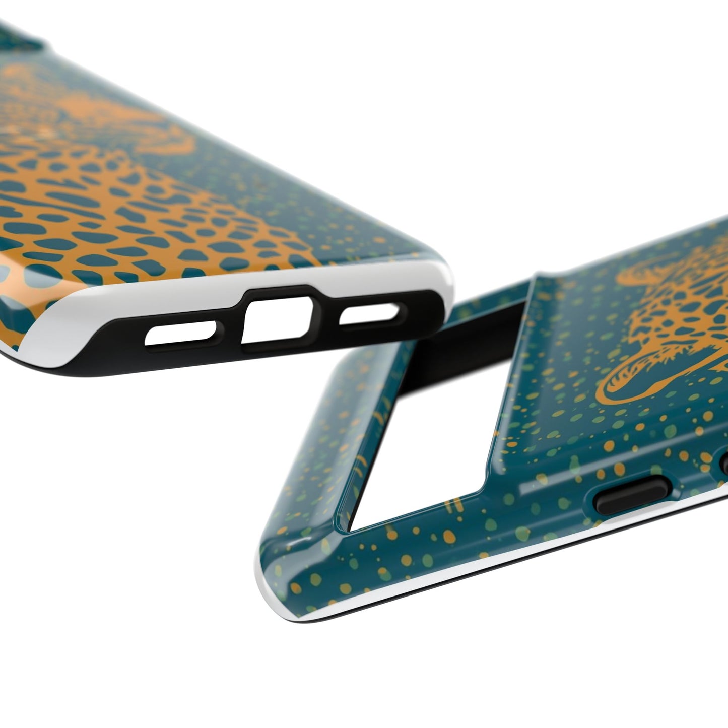 Leopard Spotlight Phone Case — Teal Gold Animal Print Protective Cover
