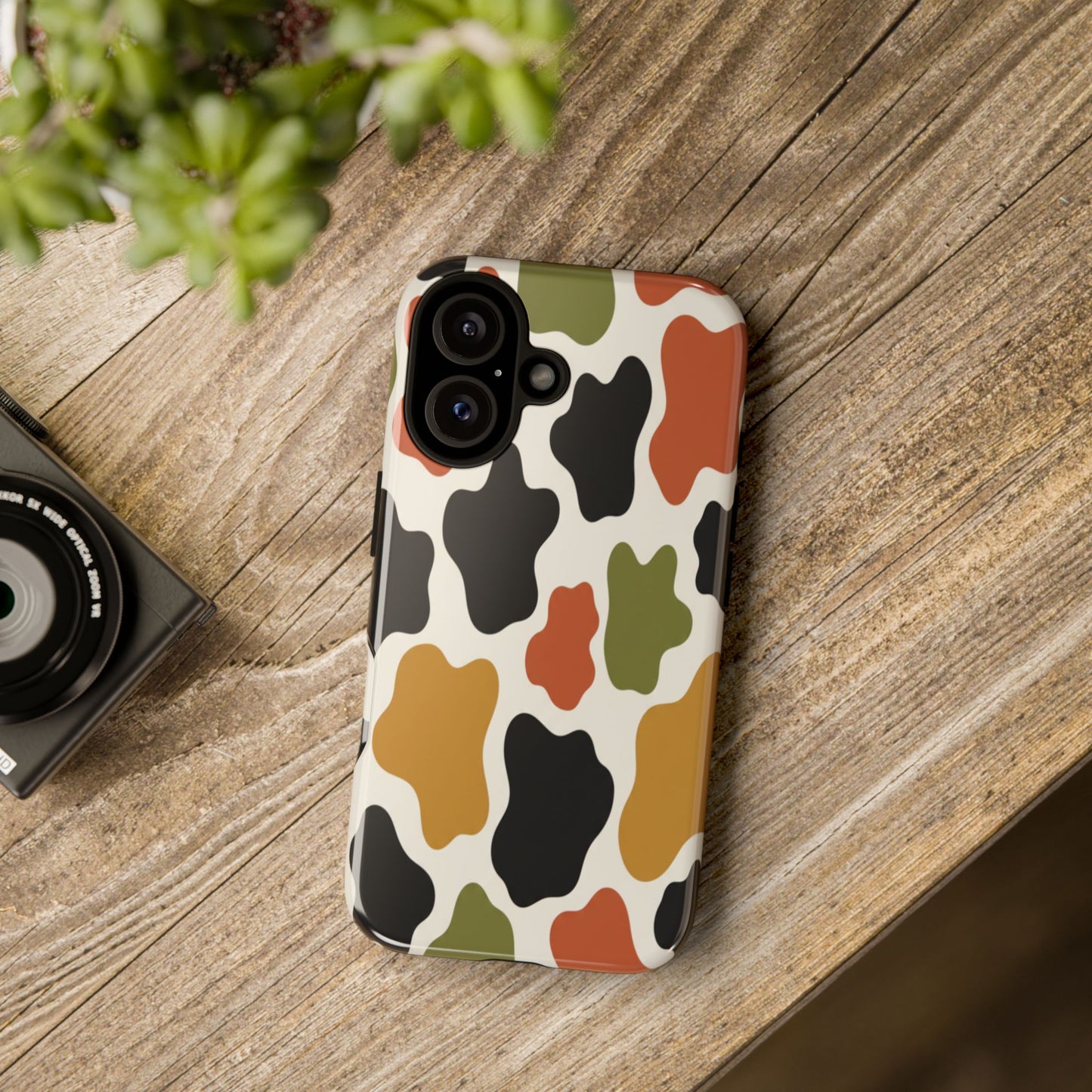 Camouflage Pattern Tough Phone Case – Retro Olive, Rust & Mustard Protective Cover