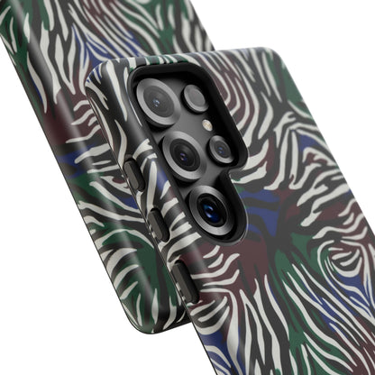 Zebra Camo Tough Phone Case – Green & Blue Animal Print Protective Cover