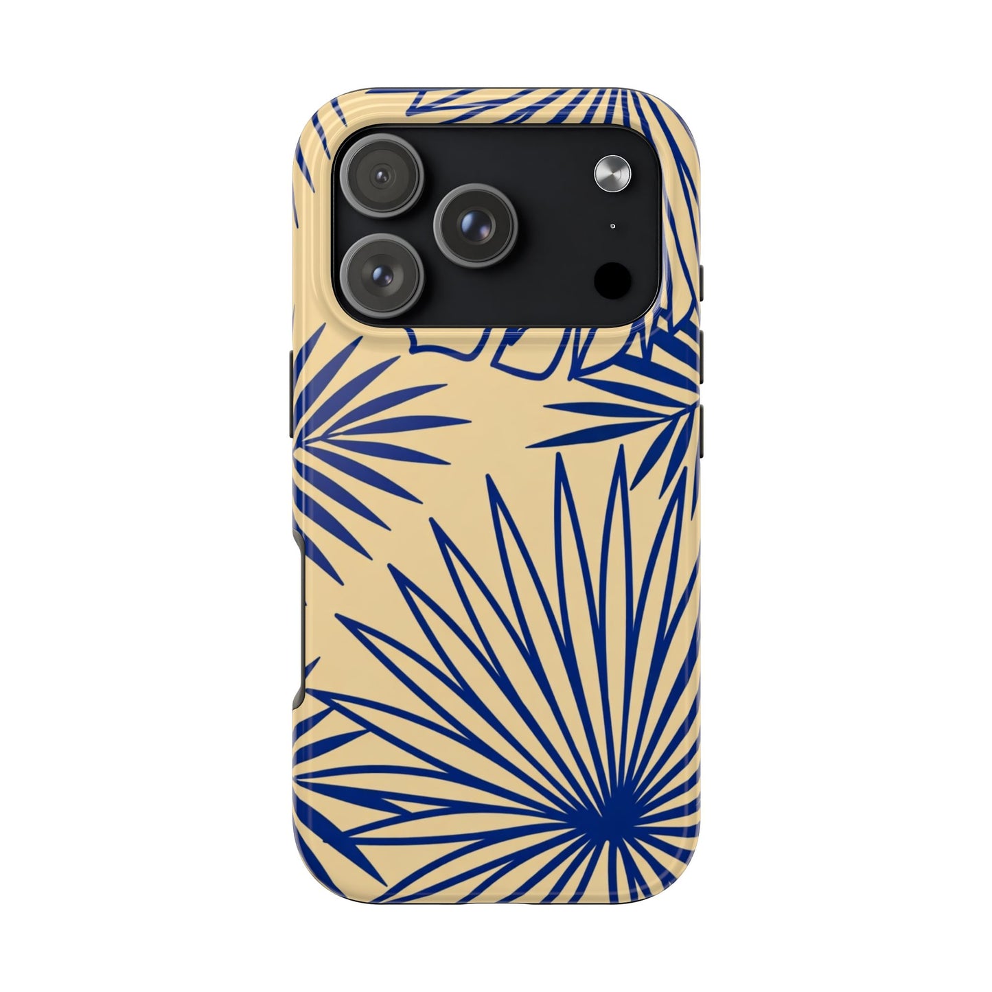 Tropical Palm Pattern Tough Phone Case — Navy Blue Fan Leaves on Sand