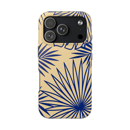 Tropical Palm Pattern Tough Phone Case — Navy Blue Fan Leaves on Sand